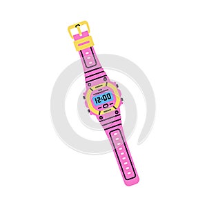 Pink Wrist Watch as Bright Item from Nineties Vector Illustration