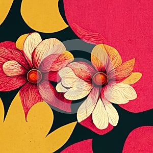 Pink and yellow abstract flower pattern Illustration for prints, wall art, cover and invitation