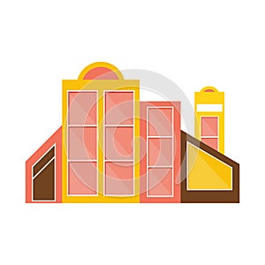 Pink, Yellow And Brown Shopping Mall Modern Building Exterior Design Project Template Isolated Flat Illustration