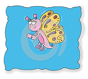 pink and yellow butterfly colored illustration humorist button or icon for website photo