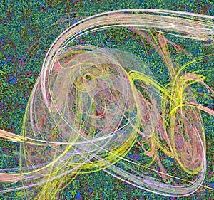 Pink yellow green fluid geometries, abstract fractal, design photo
