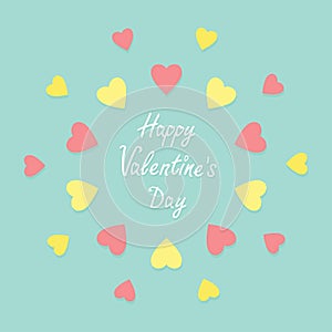 Pink and yellow heart frame background. Flat design Happy Valentines day card