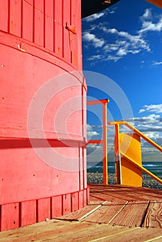 A Pink and yellow lifeguard Miami Beach