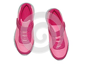 Pink youth sneakers Isolated on a white background. Top view