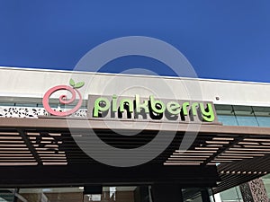 Pinkberry sign, logo on the facade of frozen dessert restaurant. - Scottsdale, Arizona, USA - 2022