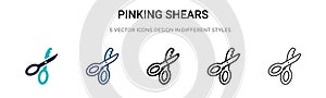 Pinking shears icon in filled, thin line, outline and stroke style. Vector illustration of two colored and black pinking shears