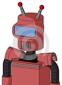 Pinkish Mech With Cylinder Head And Vent Mouth And Large Blue Visor Eye And Double Led Antenna photo