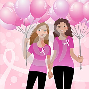 Pinkribbon concept - woman with pink balloons