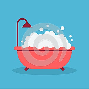 Pinky bath shower and bubble, wash and clean, vector, illustration