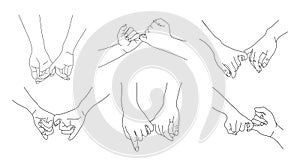 Pinky Promise Hands vector Outline Drawing set. photo