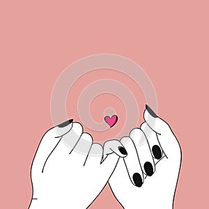 Pinky promise. Pinky swear. Hands. Outline, line art. Vector