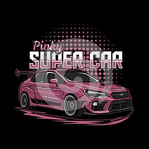 Pinky super car illustration perfect for tshirt design, poster, sticker, hoodie or other merchandise