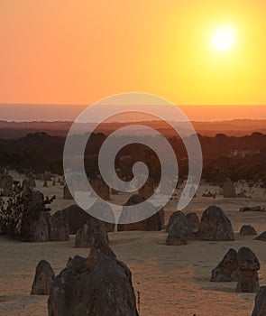 Pinnacle Desert Landscape and Indian Ocean Sunset, Western Australia