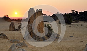 Pinnacle Desert Landscape and Orange Sunset, Western Australia