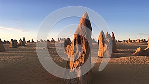 Pinnacle desert limestone formations landscape near Cervantes in Western Australia