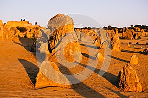 The Pinnacle Desert at sunset, limestone formations at Nambung National Park, Cervantes, Western Australia