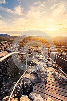 Pinnacle lookout at Grampians mountains viewed at sunset