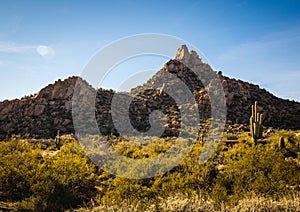 Pinnacle Peak rock formation in desert landscape photo