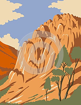 Pinnacles National Park with Rock Formations in Salinas Valley California United States Wpa Poster Art