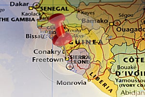 Pinned map Freetown, Sierra Leone photo
