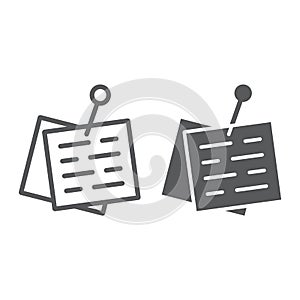 Pinned paper line and glyph icon, office