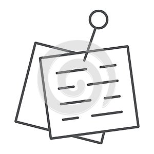 Pinned paper thin line icon, office and work