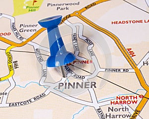 Pinner on a UK Map photo