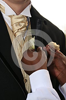 Pinning rose on suit