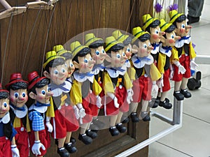 Pinocchio puppets for sale in Prague