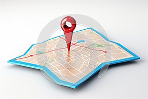 Pinpointed place. 3D map pointer highlights location on white background