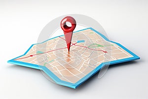 Pinpointed place. 3D map pointer highlights location on white background photo