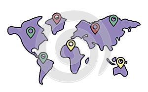 Pinpoints and Map, Locations, Worldwide Delivery
