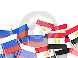 Pins with flags of Russia and egypt isolated on white