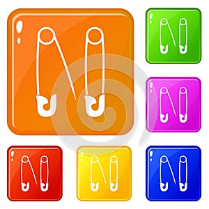 Pins icons set vector color