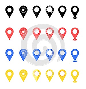 Pins for map, location symbols, navigation position marker and travelling places pointer web vector illustration