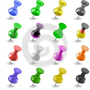 The pins of various colors on a white background