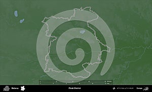Pinsk District outlined, Belarus. Physical