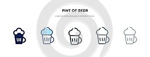 Pint of beer icon in different style vector illustration. two colored and black pint of beer vector icons designed in filled,