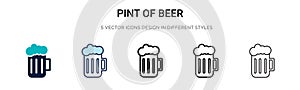 Pint of beer icon in filled, thin line, outline and stroke style. Vector illustration of two colored and black pint of beer vector