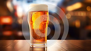 Pint of Beer in a Modern Bar with blur background