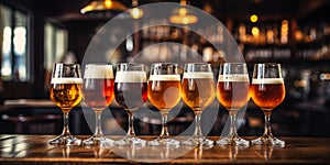 Pint Glasses of Craft Beer on a Wooden Bar a Way to Celebrate the Joy of Good Beer