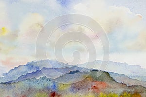 Pintings colorful mountain range and sky cloud in abstract background