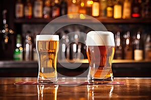 pints of craft ale and pilsner side by side on a bar counter