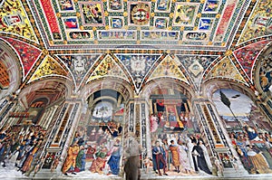 Pinturicchio frescoes in the Piccolomini Library of the Duomo in Siena, Italy