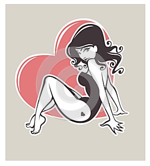 Pinup girl and heart