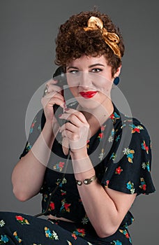 Pinup Girl on Old Fashioned Telephone Smiles