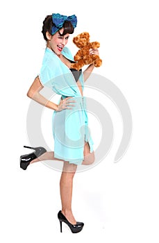 Pinup Model on a White Background