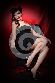 Pinup Style Girl in Black Dress