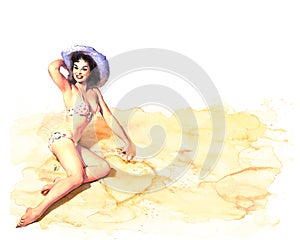 Pinup style girl watercolour photo