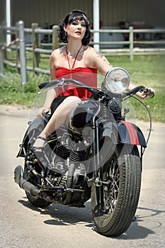 Pinup Woman and Motorcycle